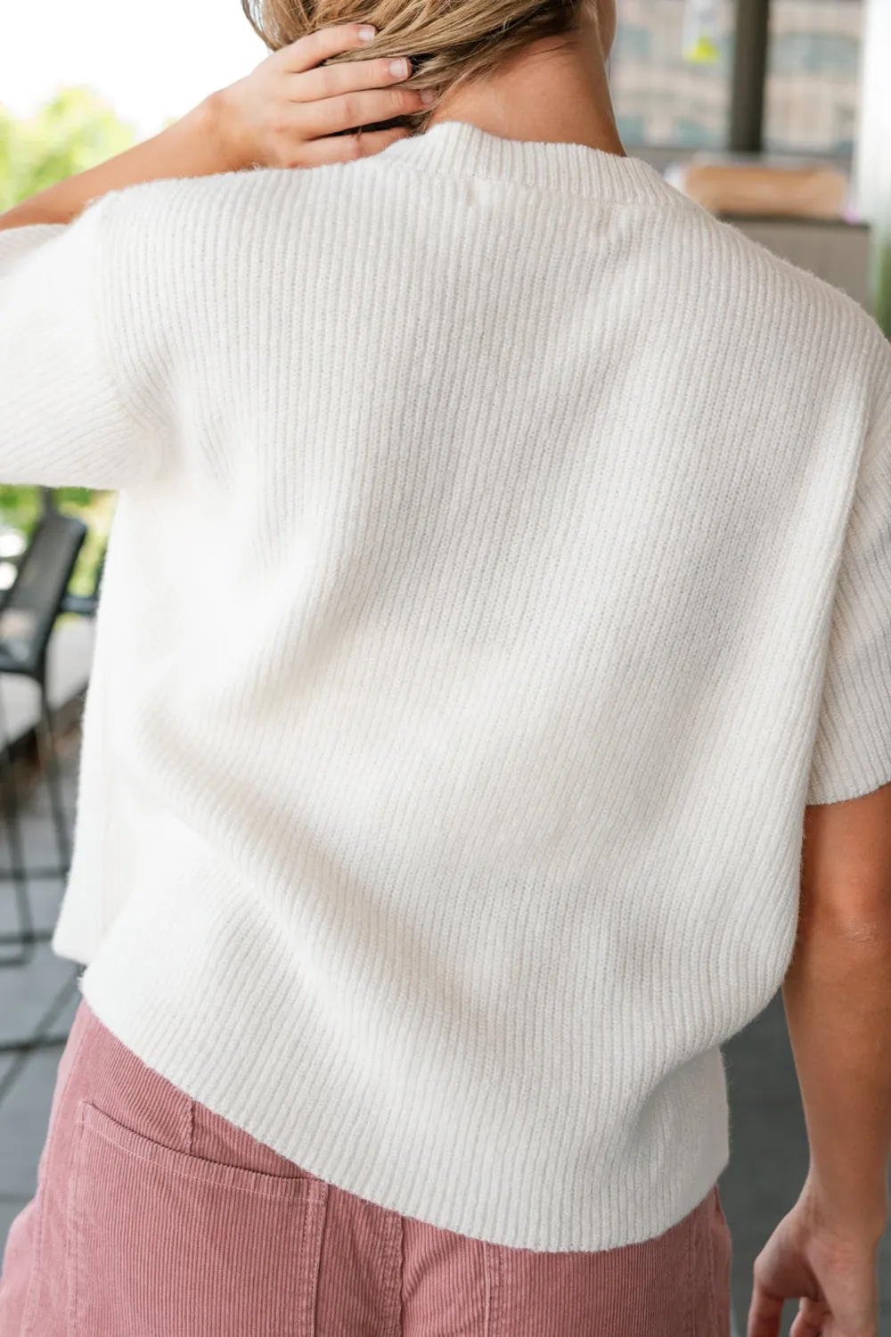 Ribbed Short Sleeve Cardigan