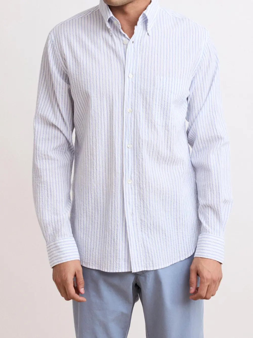 Casual Soft And Comfortable Blue And White Striped Shirt