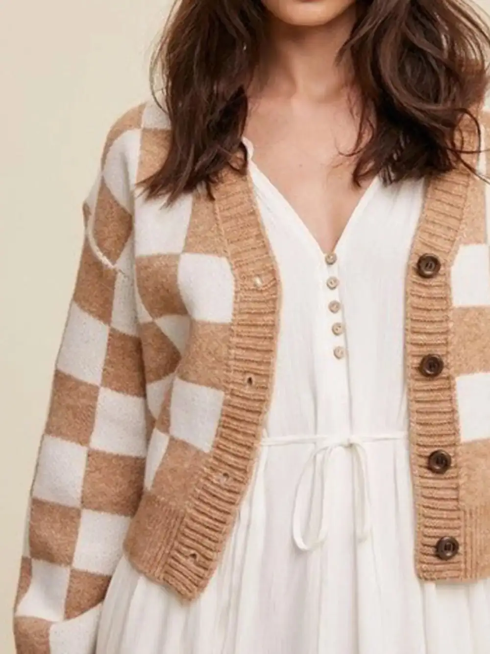 Checkerboard Pattern Button Down Cardigan