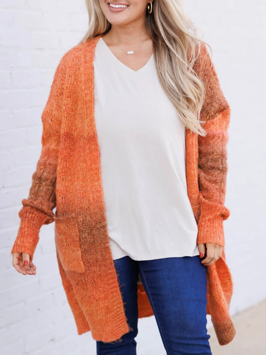 Orange Gradient Knitted Cardigan