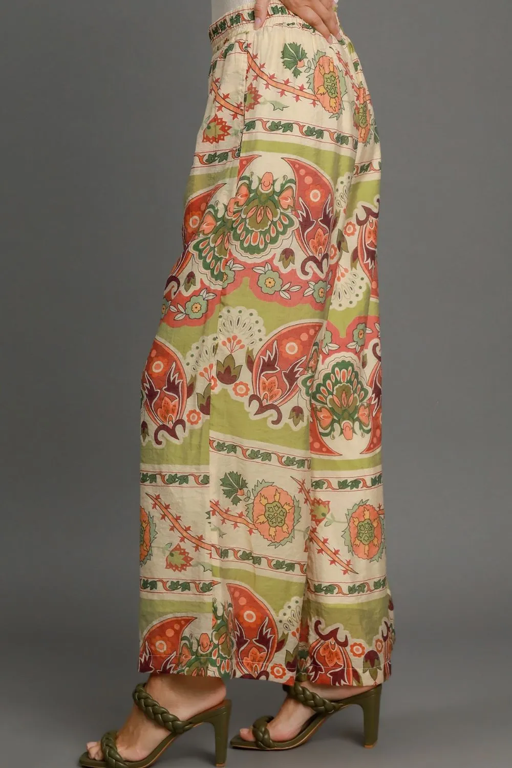 Full Size Wide Leg Border Print Pants Plus Size