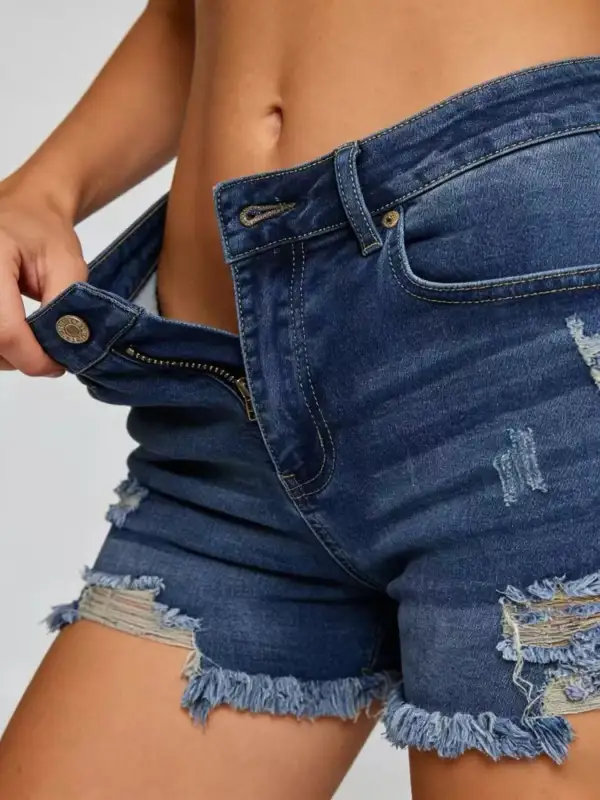 Distressed Frayed Hem Denim Shorts