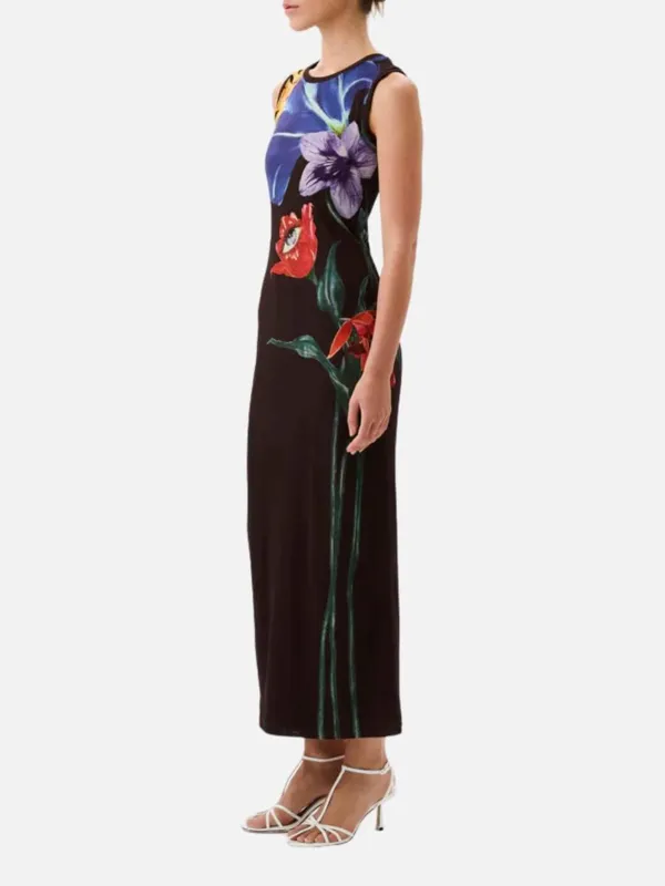 Slit Flower Printed Sleeveless Dress