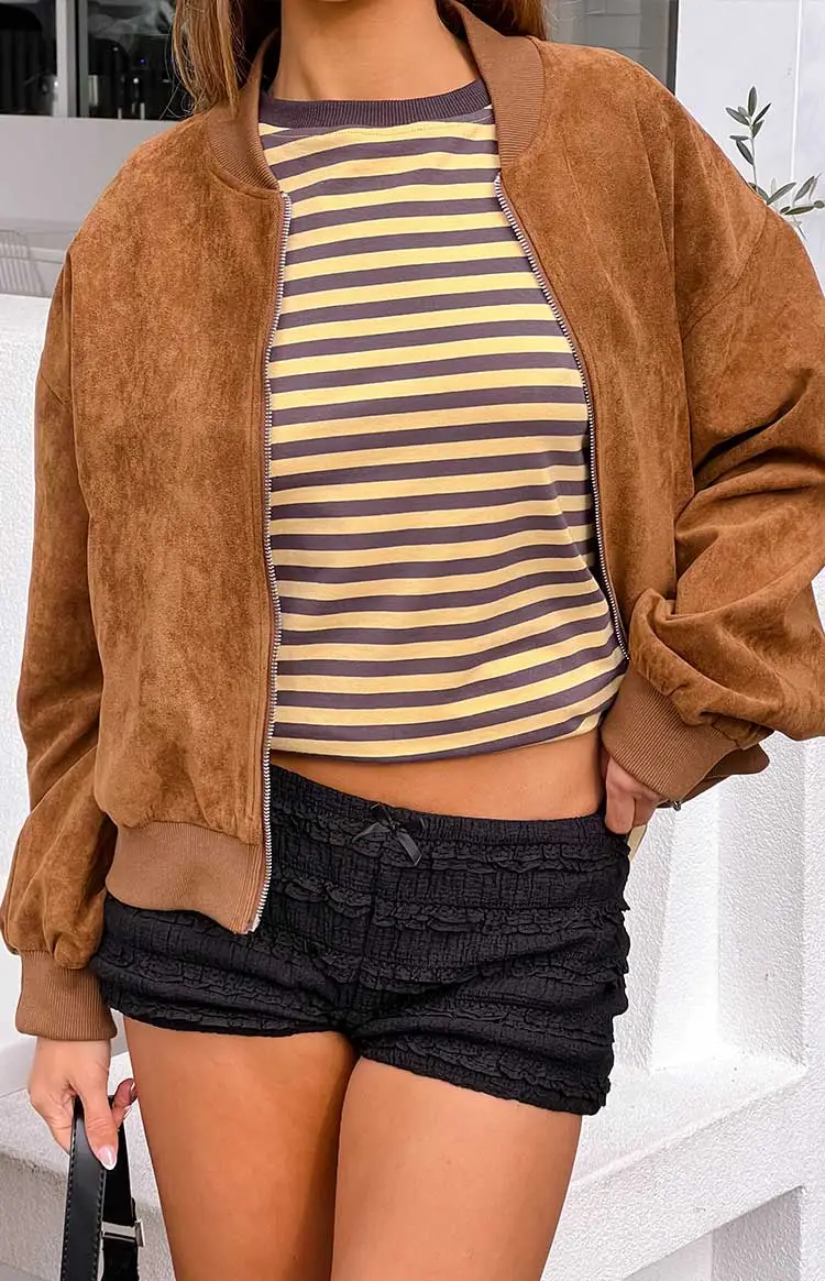 Bomber Cuffed Suedette Coat