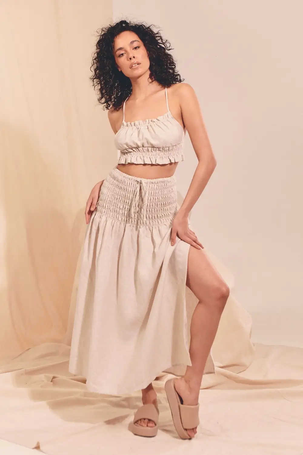 Cece Linen Crop- Natural Kiva