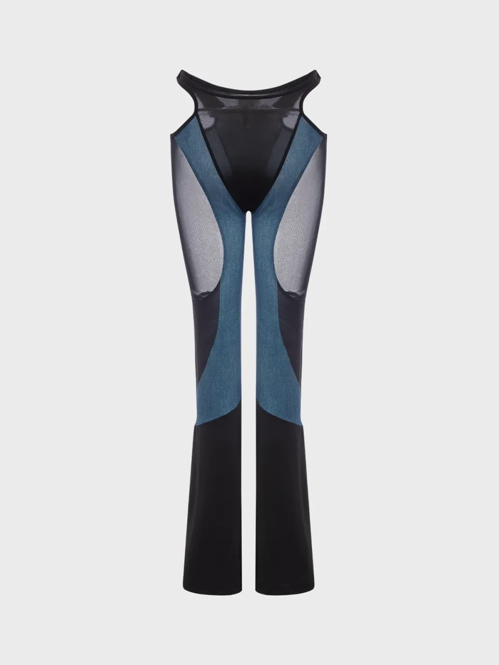 Edgy Blue Cut Out Mesh Patchwork Cyberpunk Bottom Pants