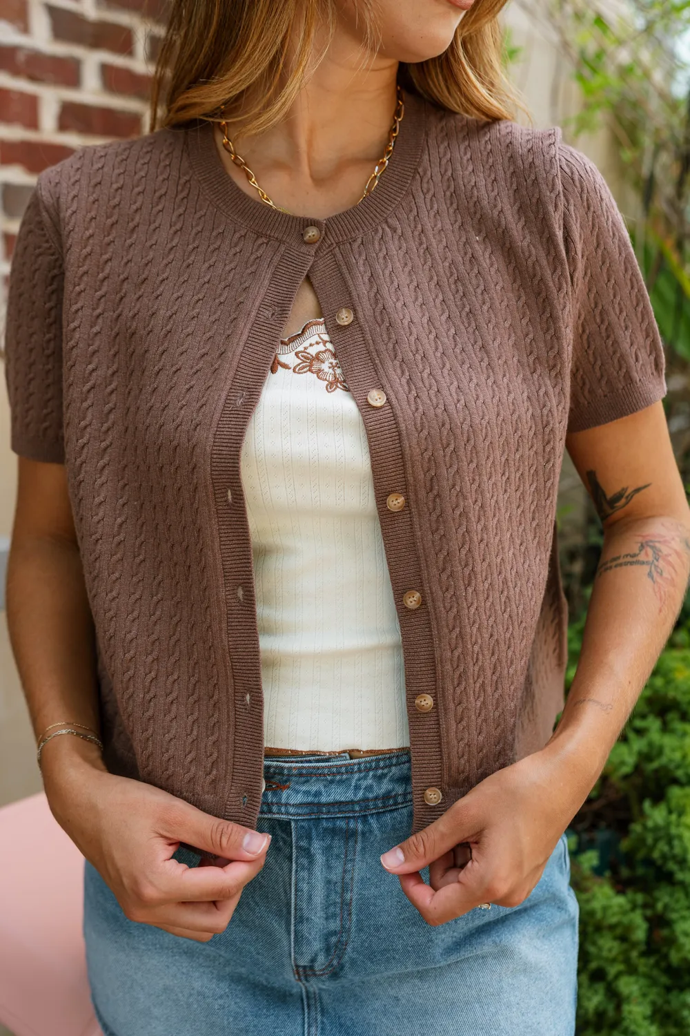 Cable Knit Short Sleeve Cardigan