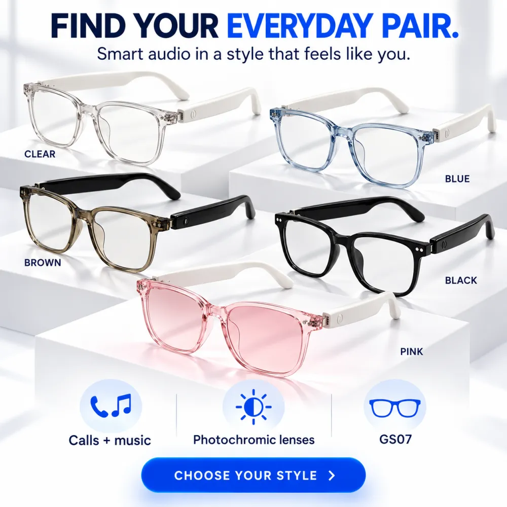 Women's Wireless Smart Sunglasses with Fashion Casual Colorful Frame, Remote Call Smart Glasses with Photochromic Polarized Pink Lenses — Light Pink Frame, 100+ Language Translation, Bluetooth Calling, Music, Blue Light Protection