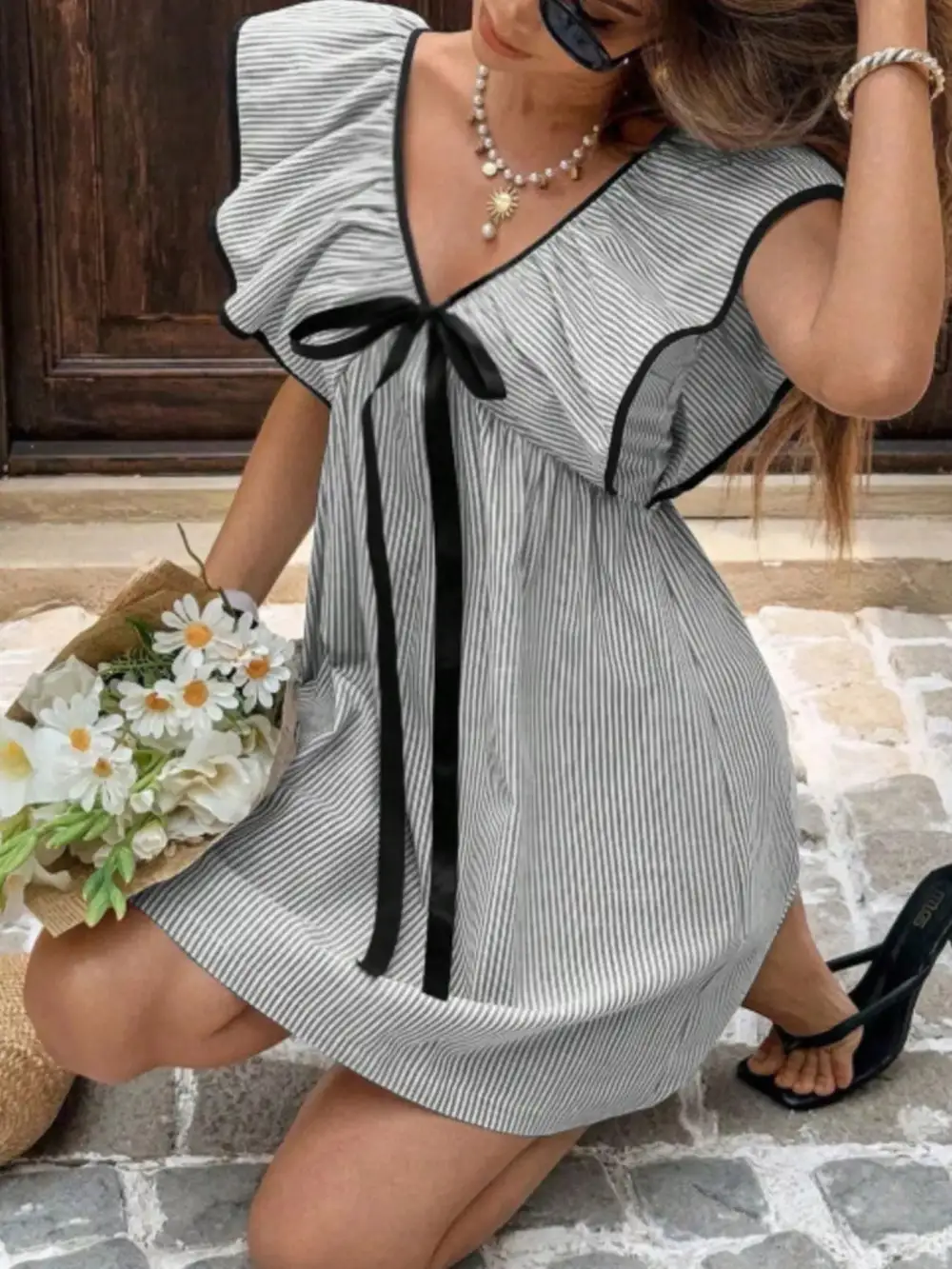 Striped Ruffle Mini Dress