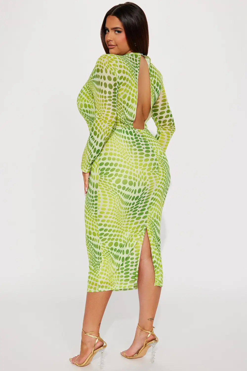 Paola Polka Dot Mesh Midi Dress - Lime