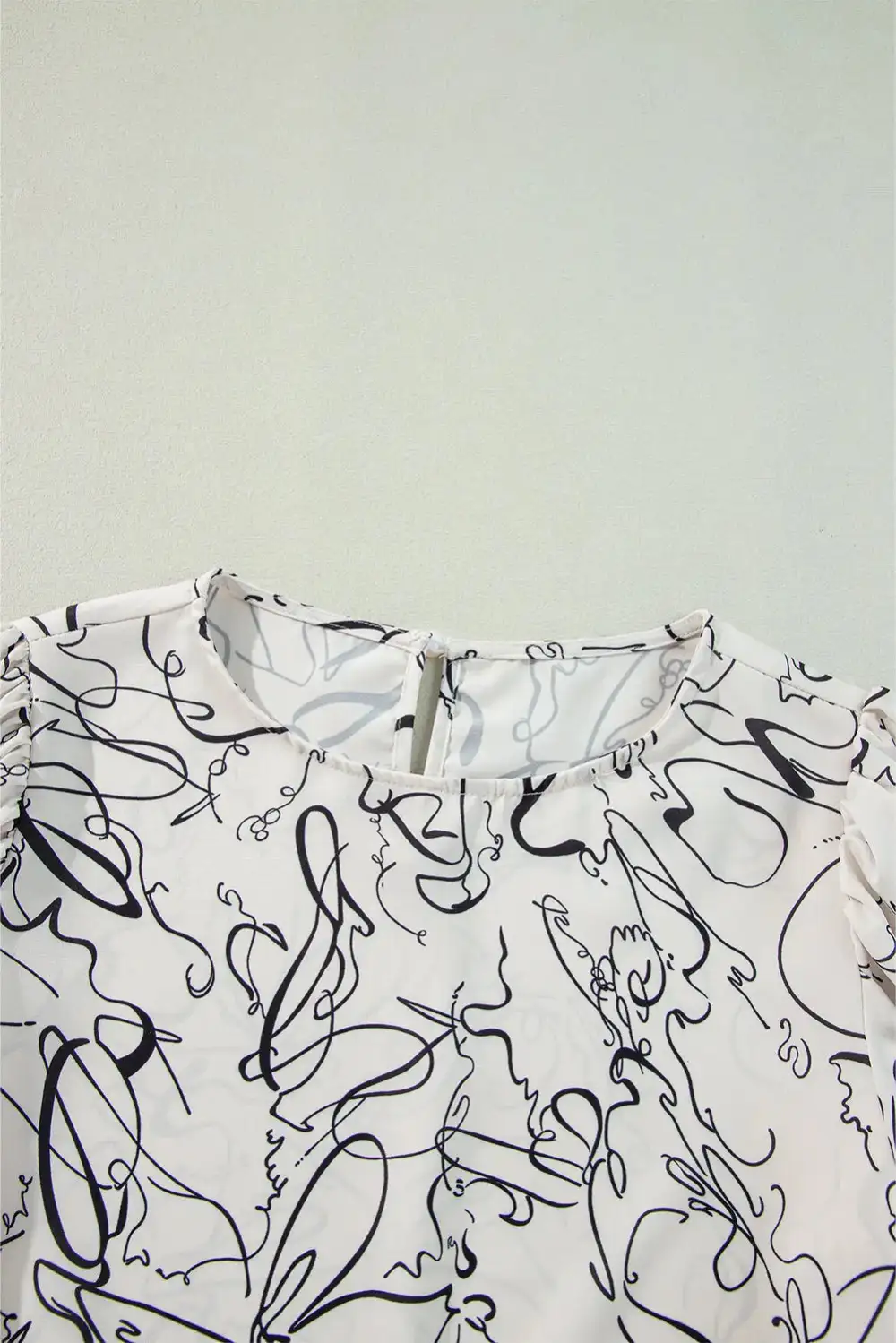 Abstract Print Crew Neck Puff Sleeve Blouse