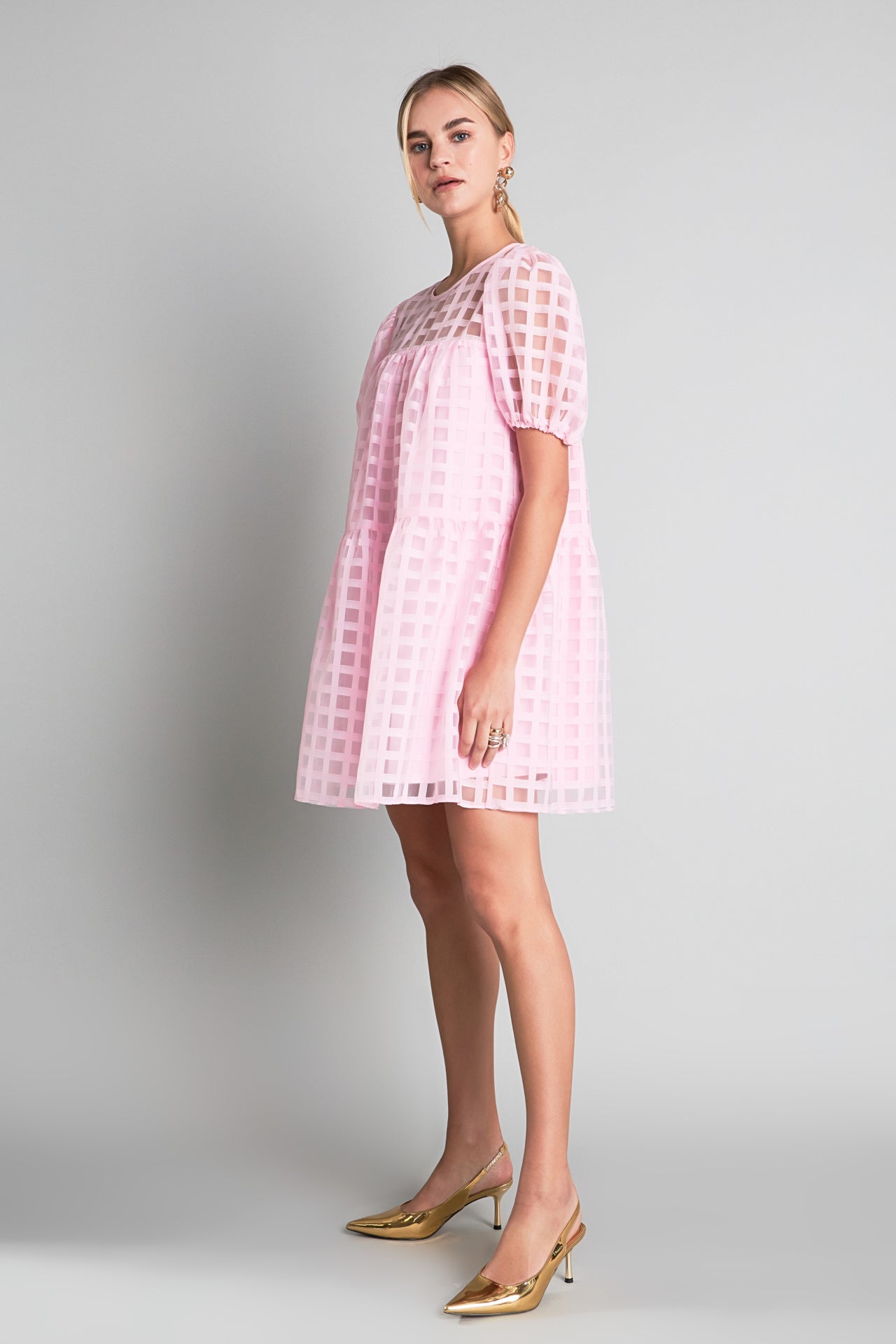 Gridded Organza Mini Dress