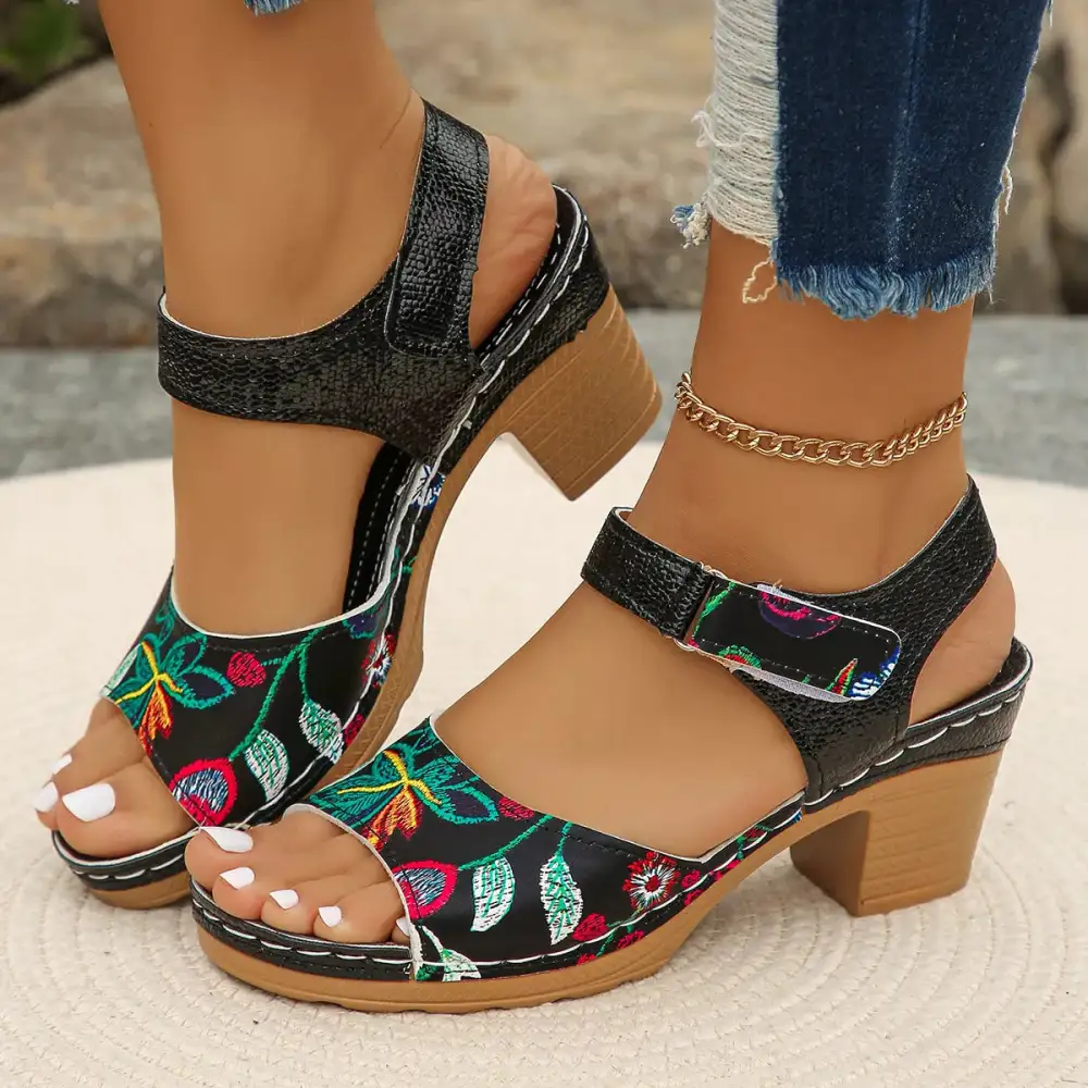 Refined Open Toe Block Heel Sandals