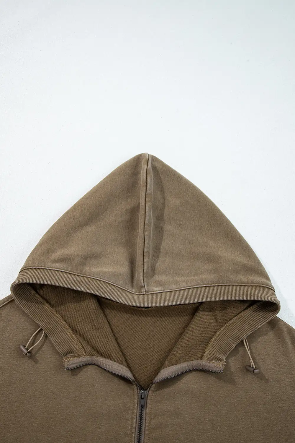 Soft Feel Relaxed Mineral Wash Pocket Detail Zip Detail Hoodie