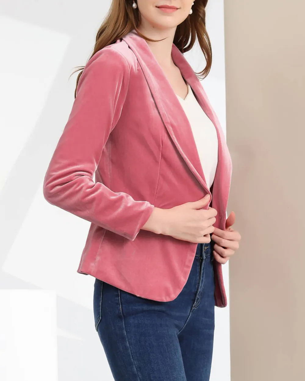 Shawl Collar One Button Velvet Blazer