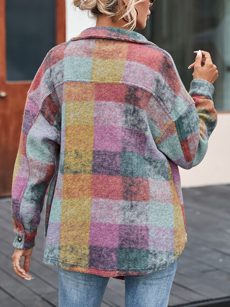 Multicolor Brushed Plaid Pocketed Oversize Shacket