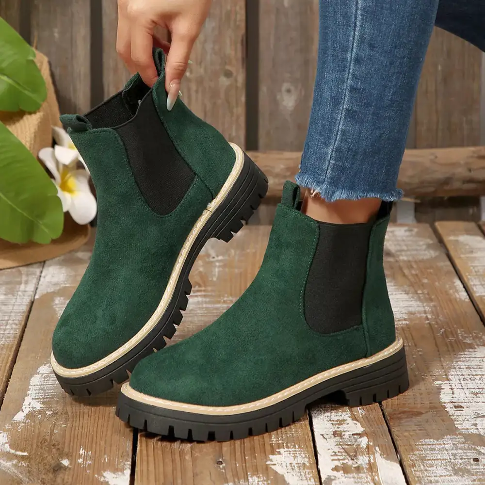 Modern Round Toe Block Heel Boots