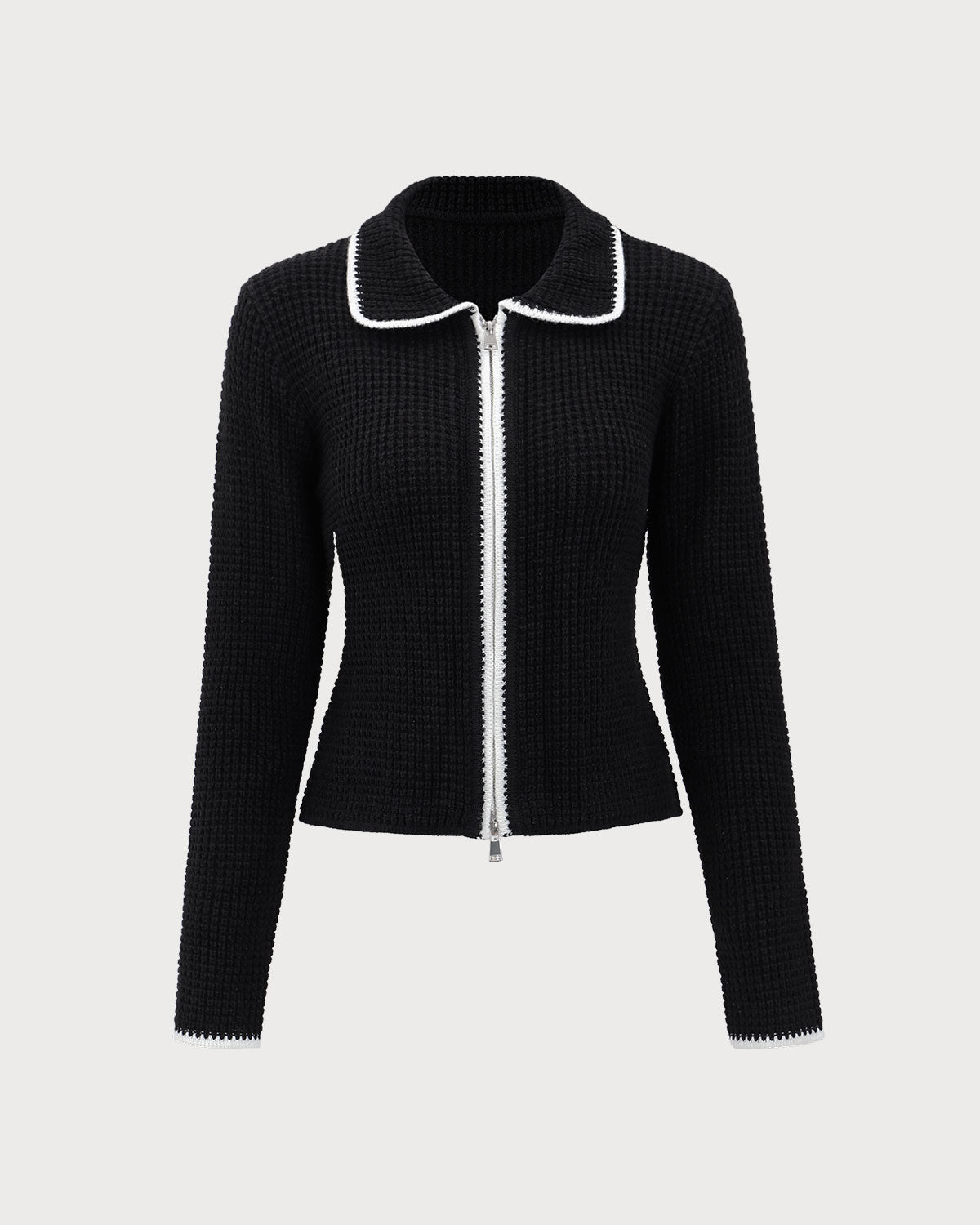 Black Contrasting Slim Zipper Cardigan