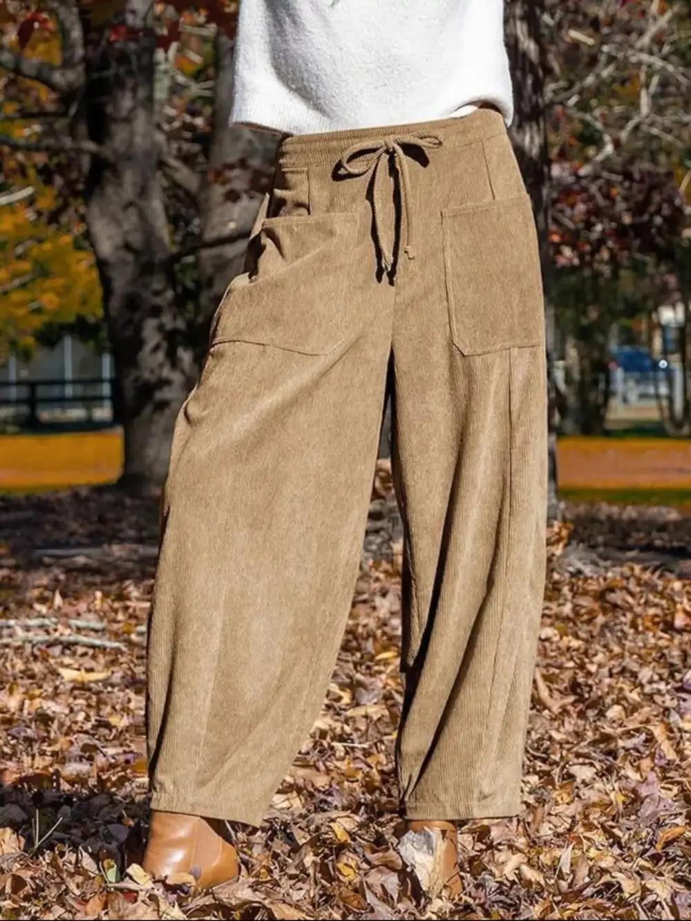 Corduroy Wide Leg Pants With Pocket