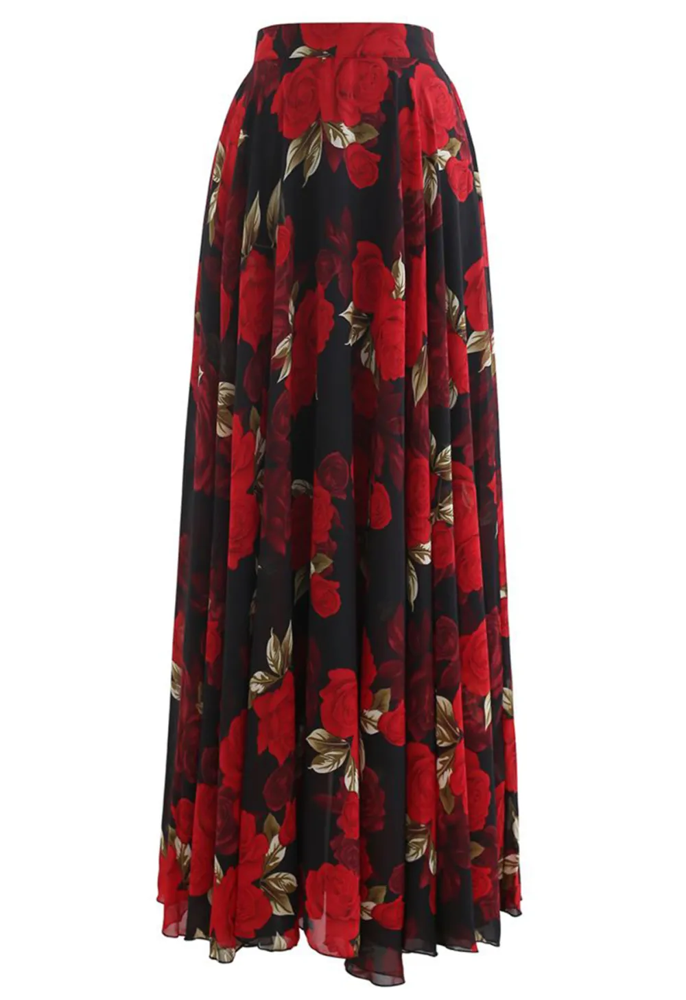 TIMELESS FAVORITE CHIFFON MAXI SKIRT IN RED ROSE