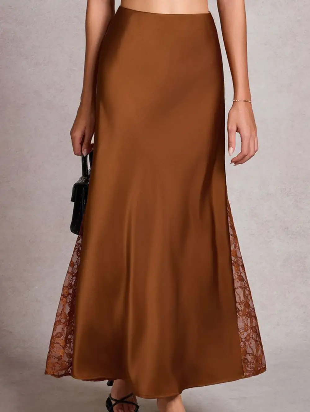 Satin Lace A-Line Midi Skirt