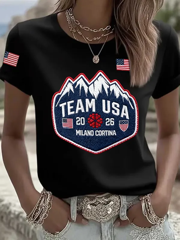 Women'S Casual Team USA 2026 Milano Cortina Print T-Shirt