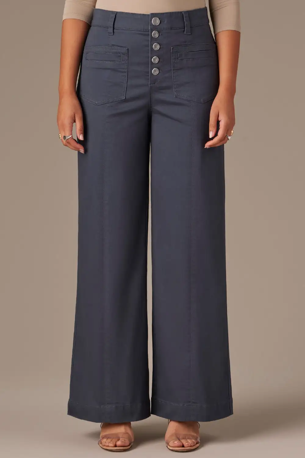 Petite Button Fly Wide Leg Pants
