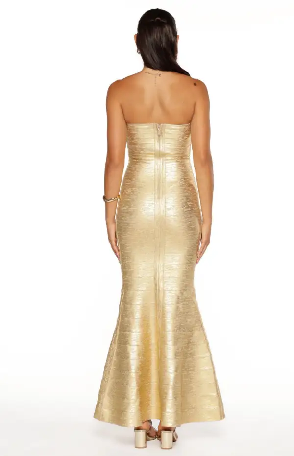 Strapless Bodycon Flowy Bandage Maxi Dress