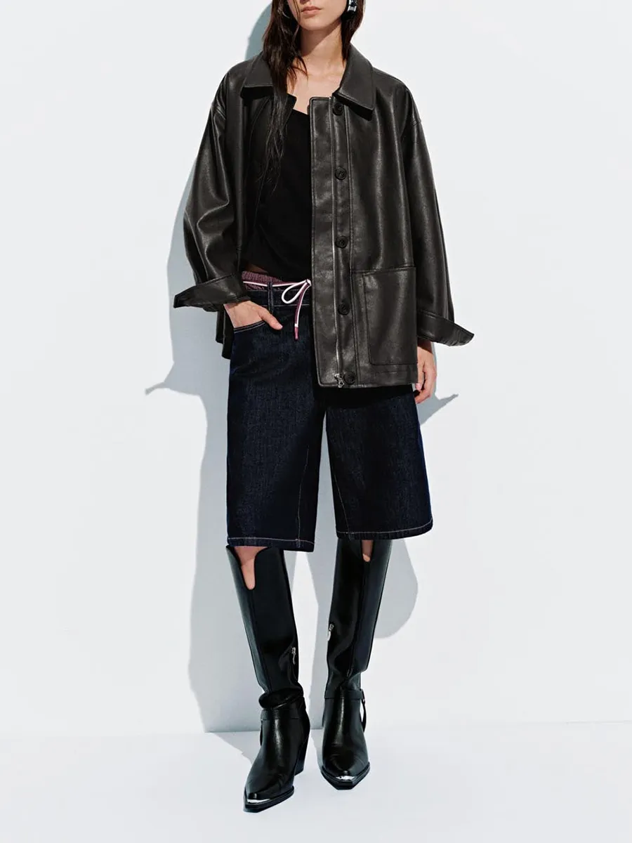A Loose And Casual Leather Jacket For Women