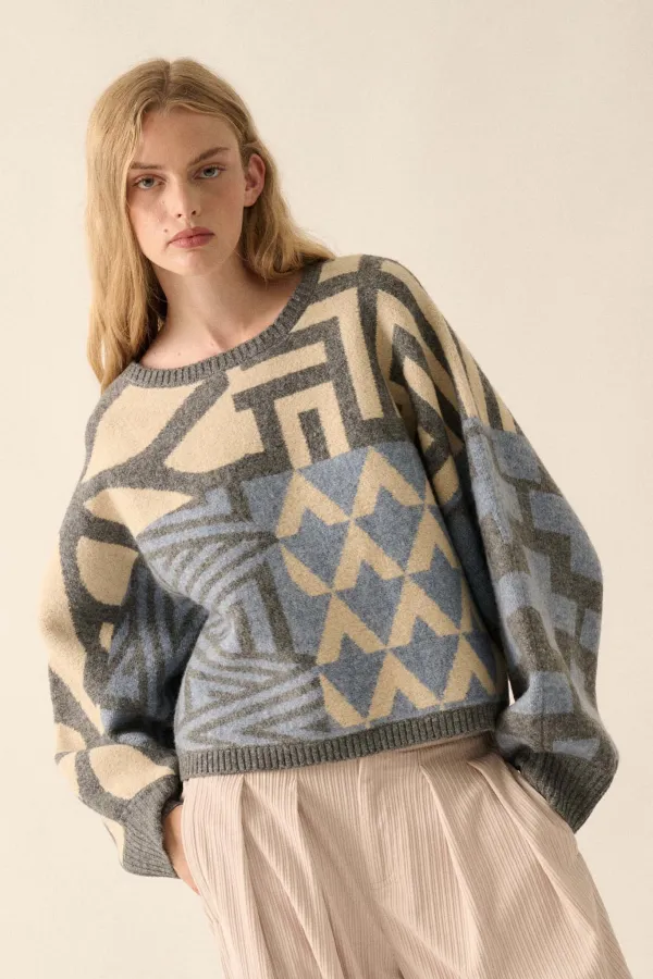 Shaping Up Multicolor Geometric Sweater