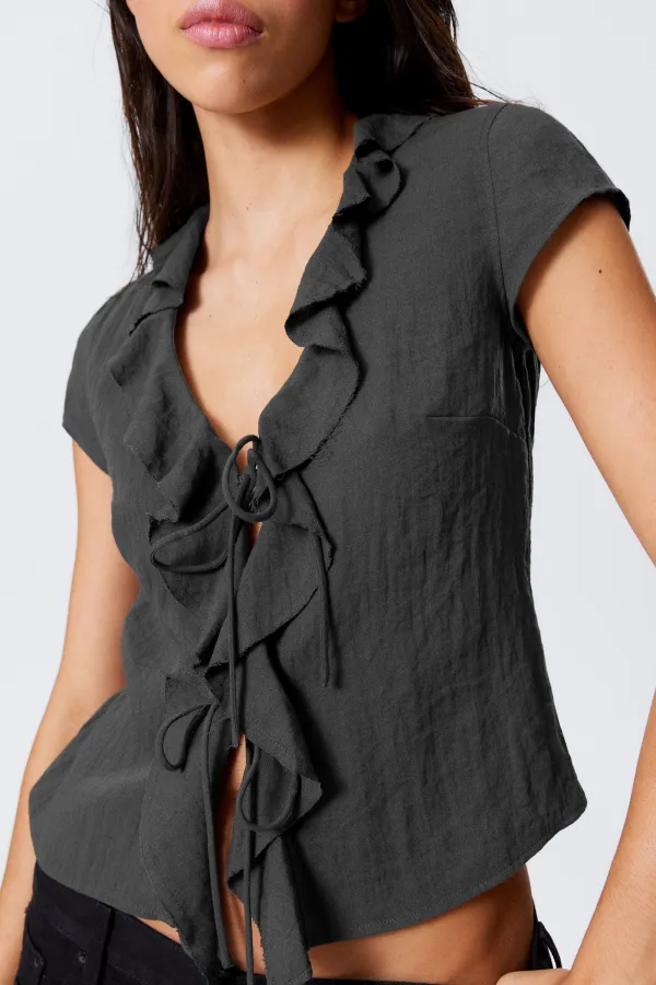 Ruffle Cap Sleeve Blouse