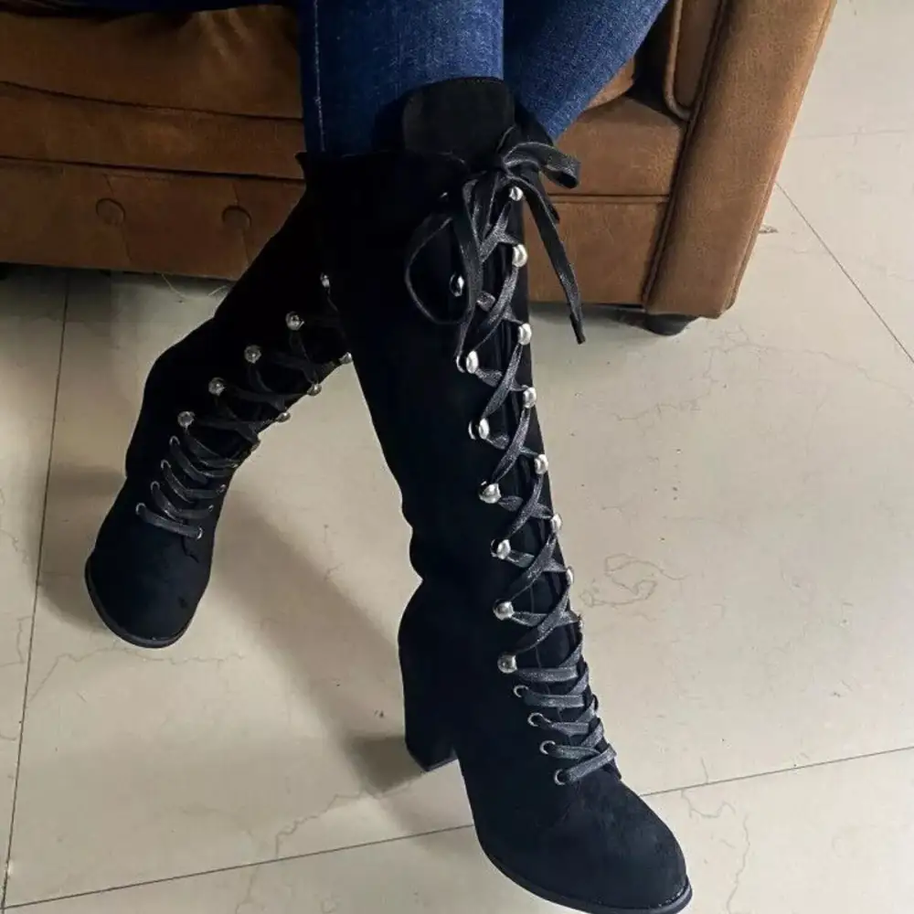 Refined Lace-Up Block Heel Boots