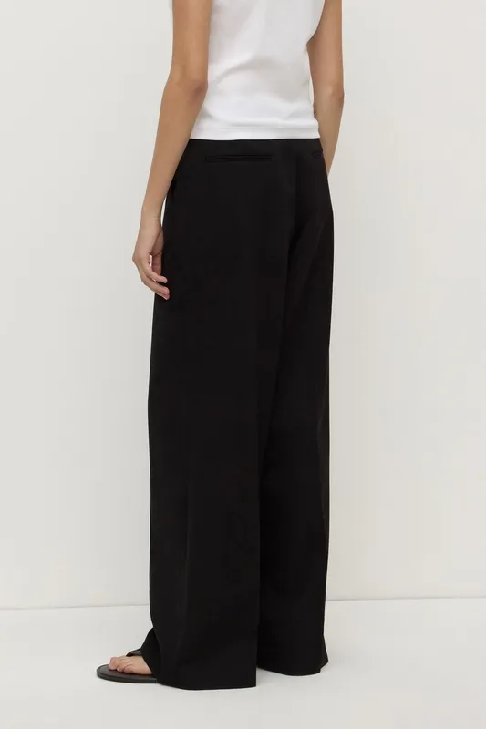 Black Tailored Wool Straight-Leg Pant