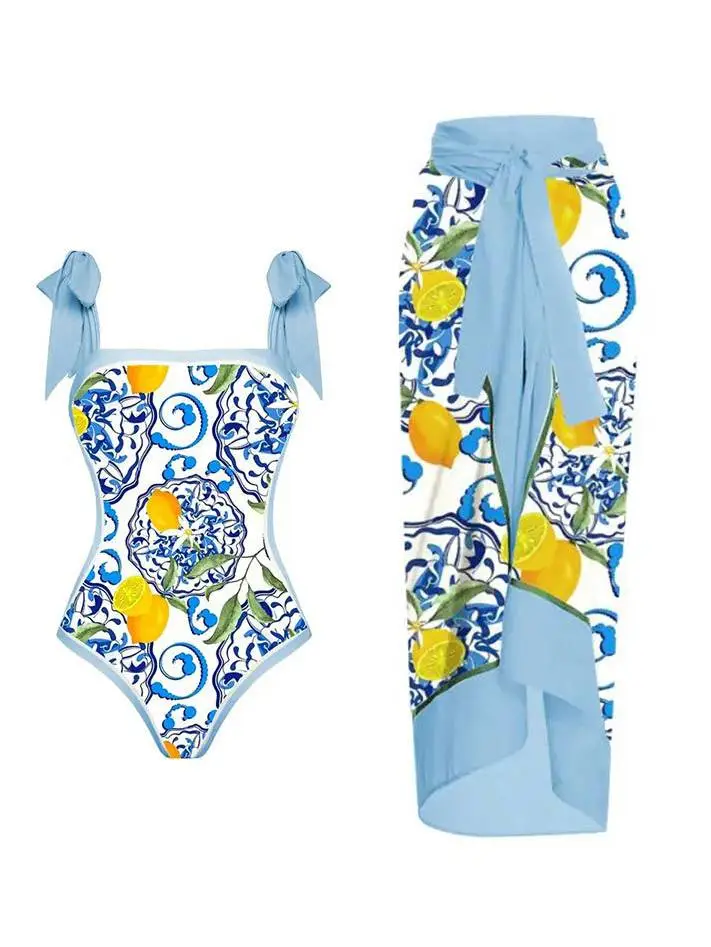 Women’s One-Piece Chiffon Swimsuit Chiffon Skirt Two-Piece Set