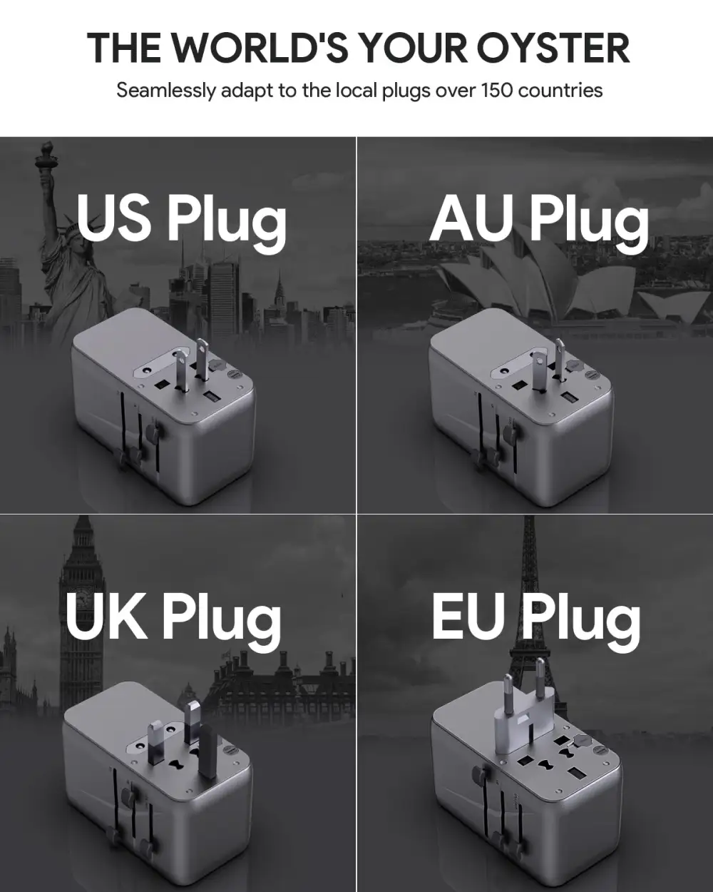 Travel Mate 100W GaN Universal Adapter with USB Ports