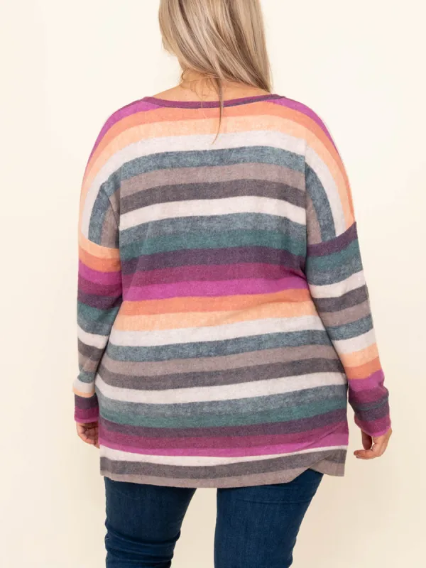 V-Neck Rainbow Stripe T-Shirt