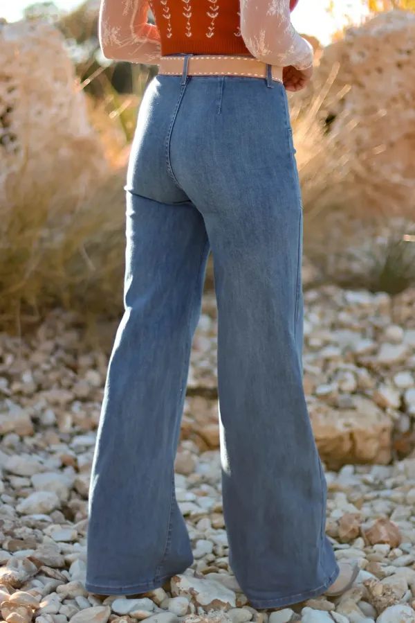 Wide Leg High Waist Button Jeans
