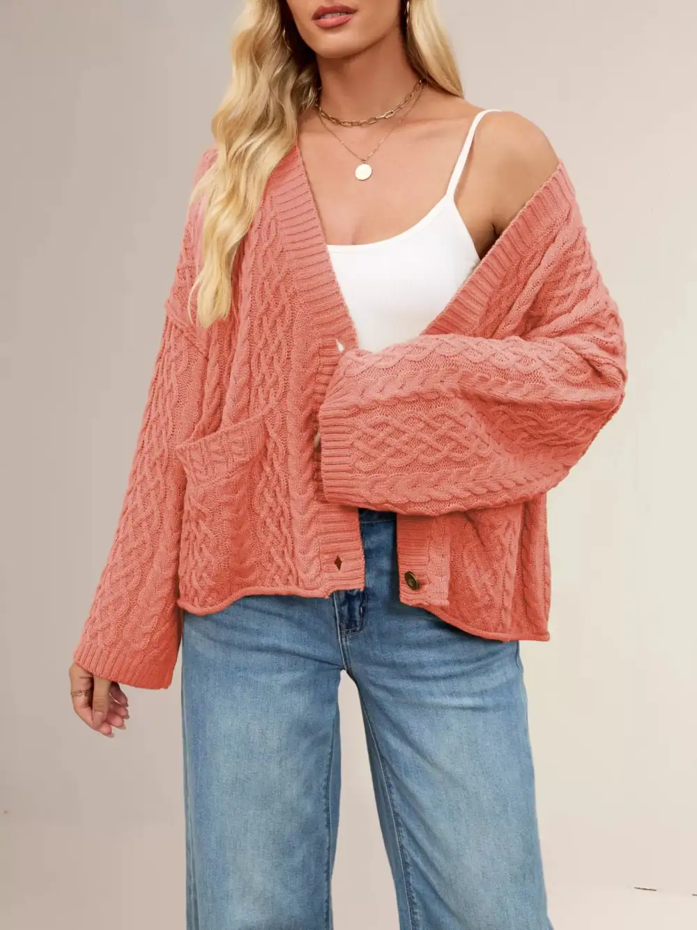 Cable Knit Button Down Cardigan