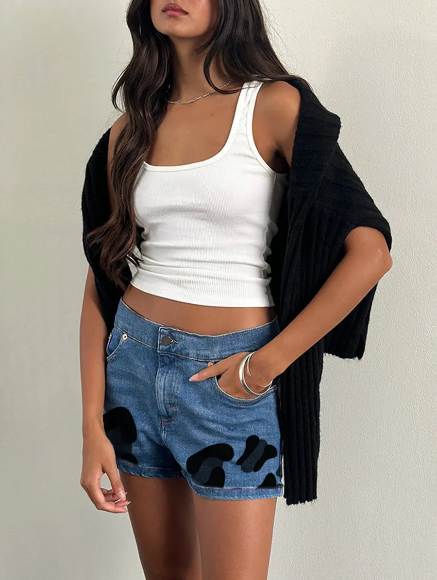 Low Rise Denim Hot Pants In Bay Blue