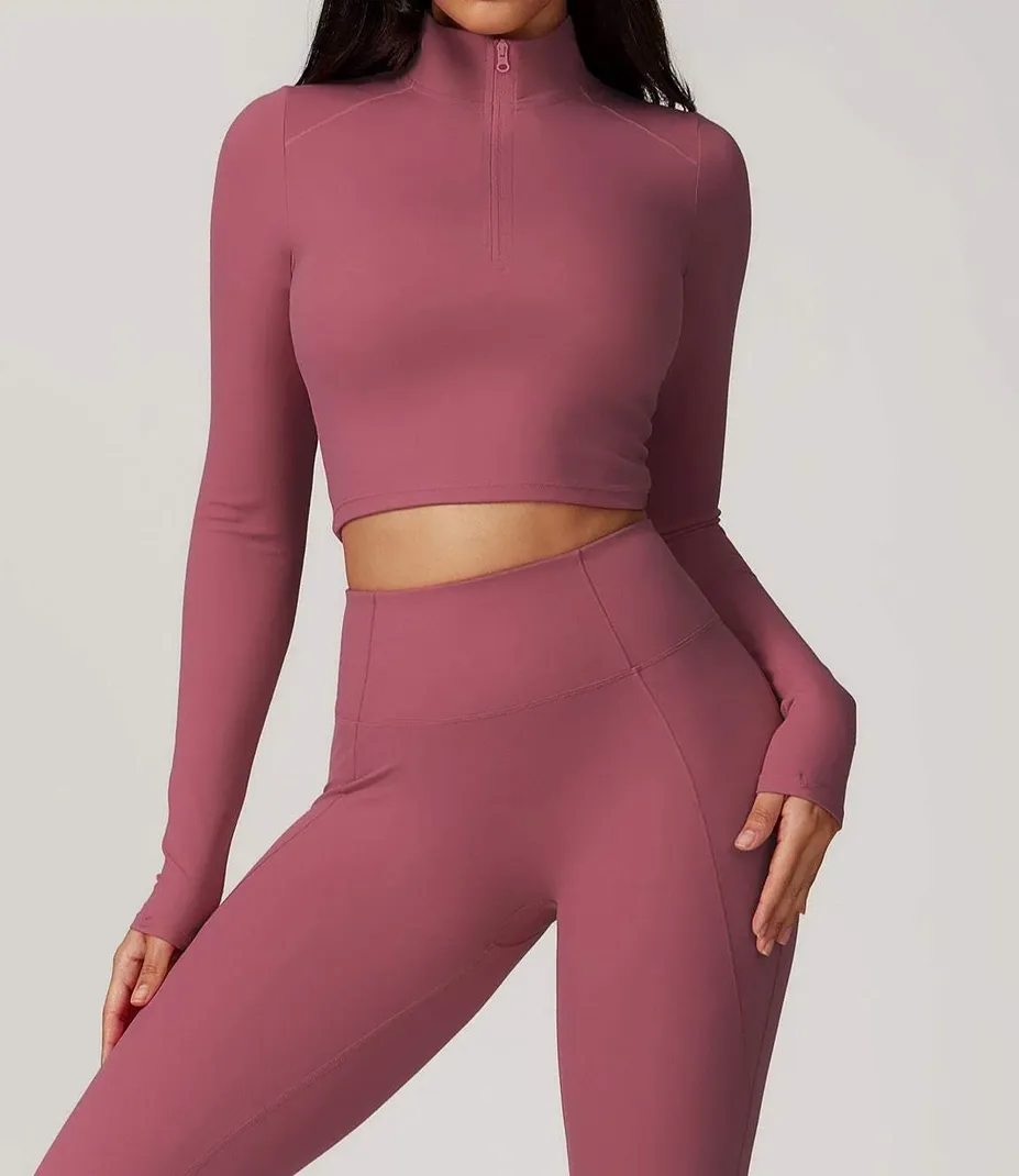 Slim Fit Half-Zip Stand Collar Top