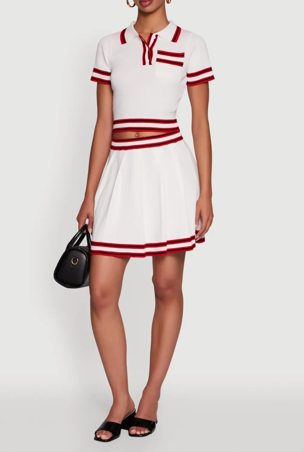 Striped Sports Style Pleated Skirt
