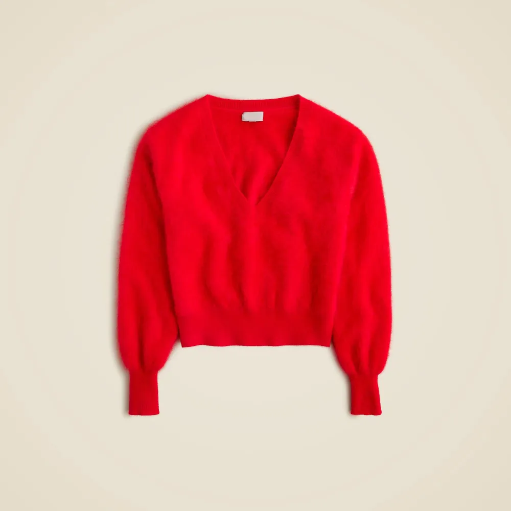 Brushed Cashmere Cropped V-Neck Sweaters