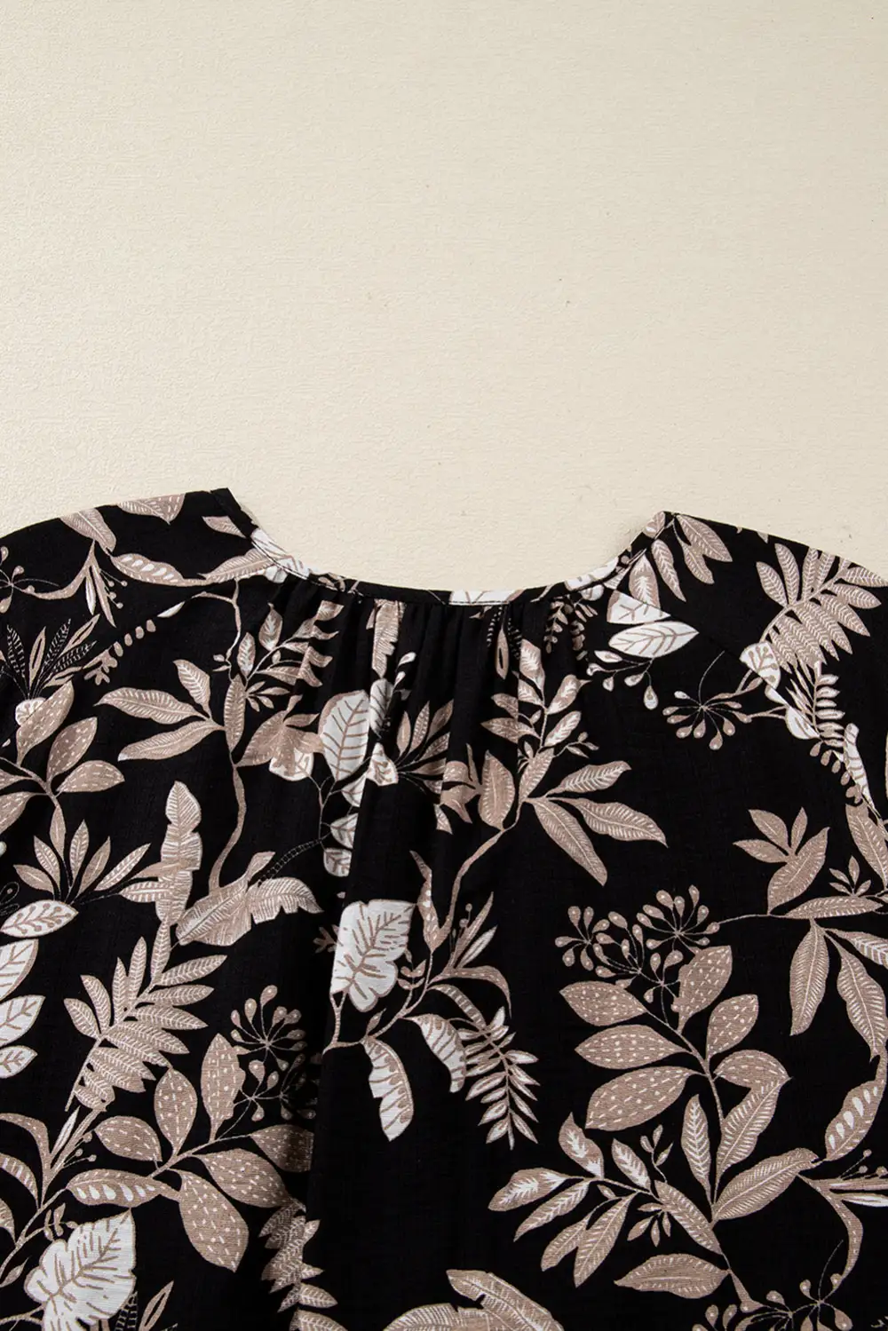 Sleeve Botanical Print Split Neck Loose Mini Dress