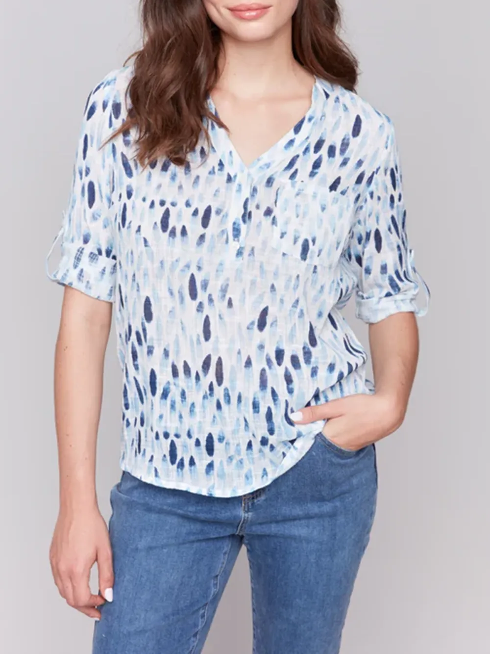 Artistic Cotton V-Neck Short Sleeves
