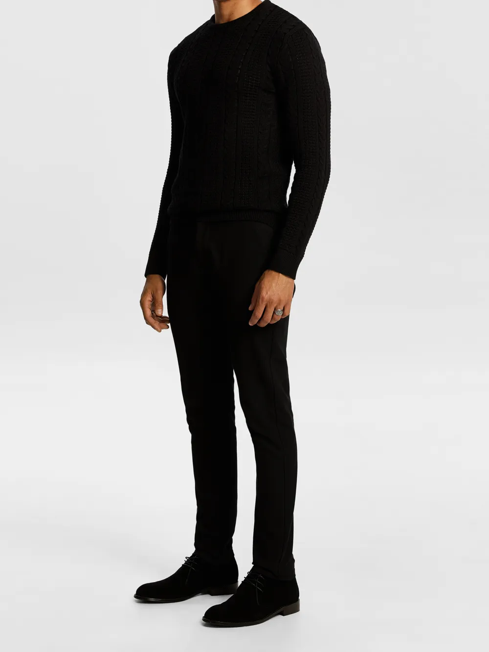 Black Cable Knit Crew Neck Sweater