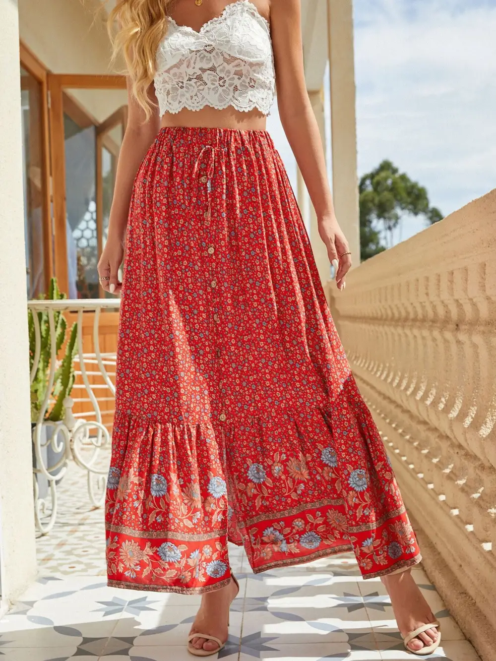 Floral Side Slit Skirt