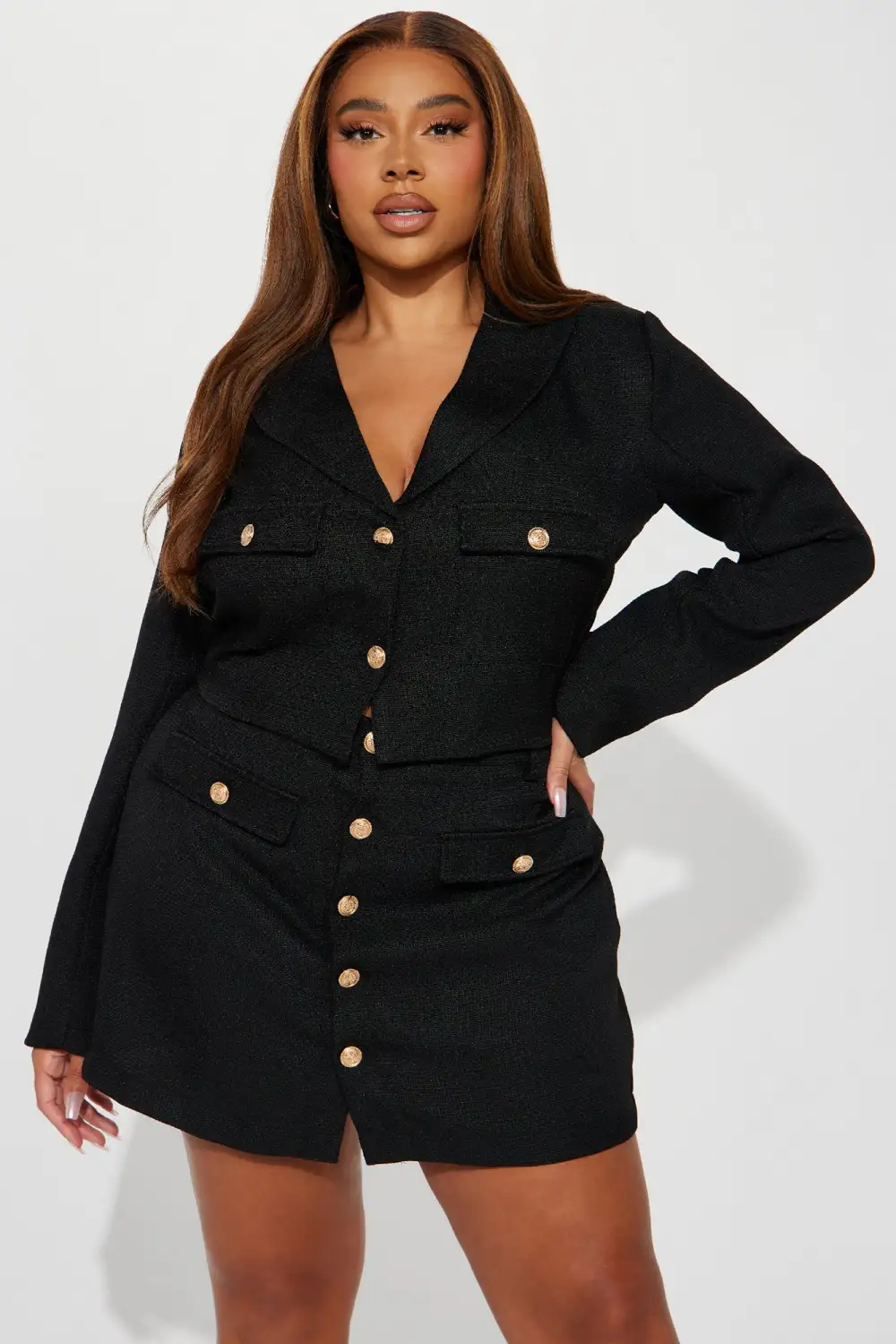 Clocked Out Tweed Skirt Set - Black