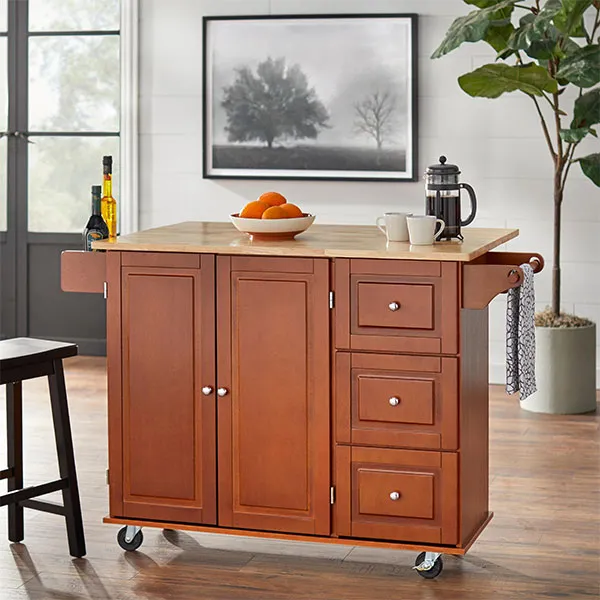 🎄Store Closing Sale - 3-drawer Drop Leaf Kitchen Cart🎉