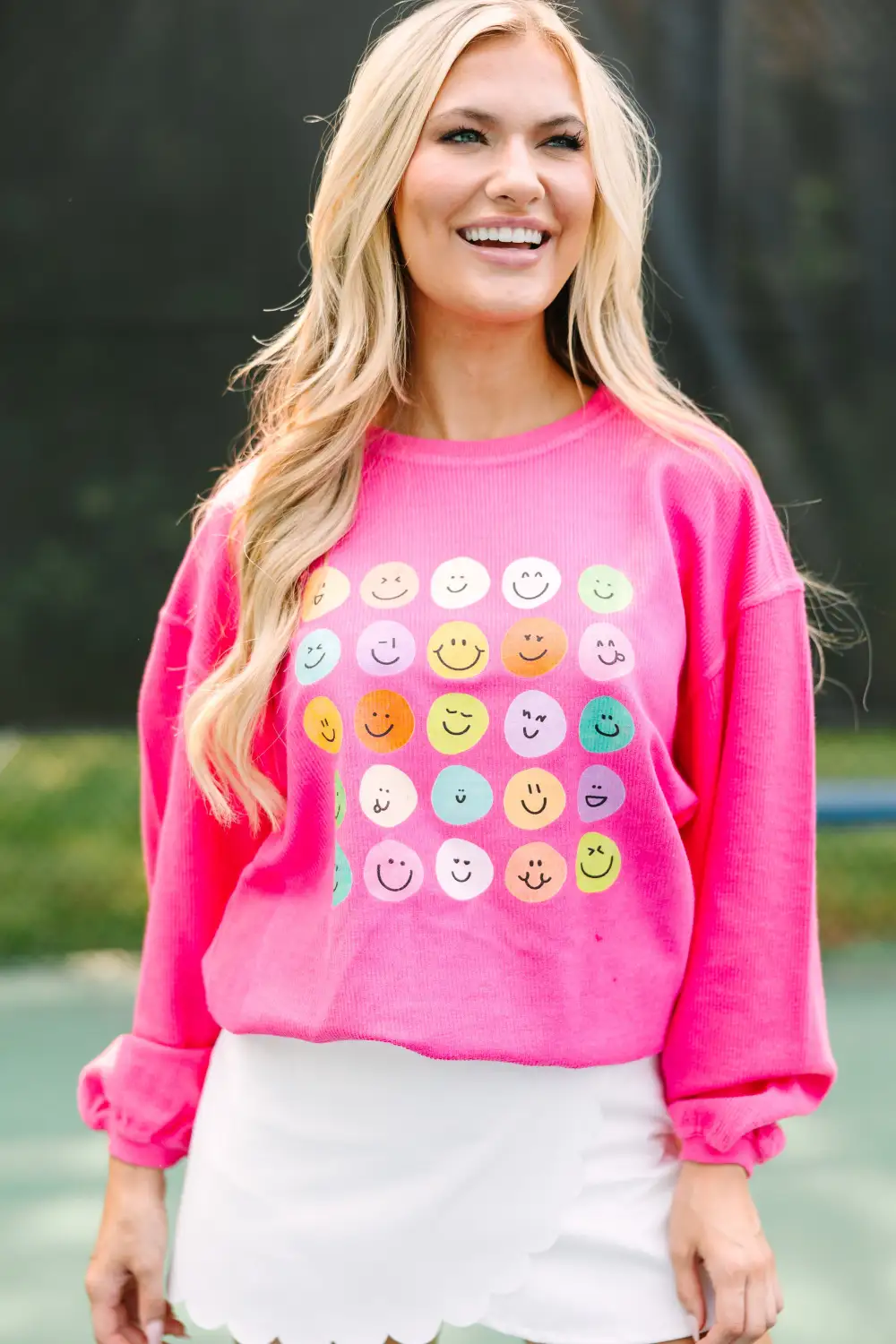 Smile Today Fuchsia Pink Graphic Corded Sweatshirt