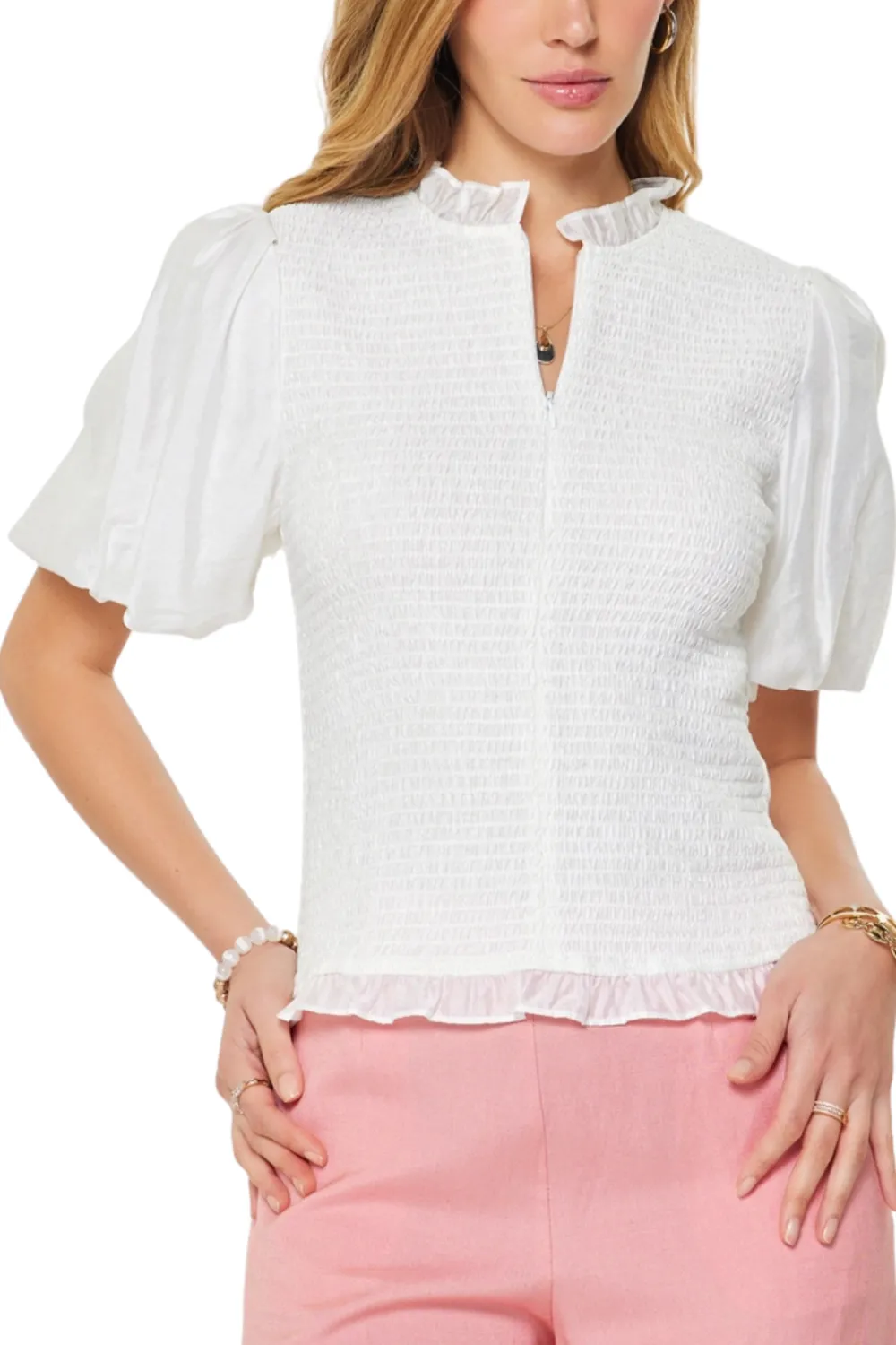 Ruffle Smocked Puff Top